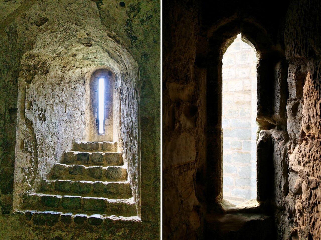 Arrow slits or loopholes often seen in medieval castles