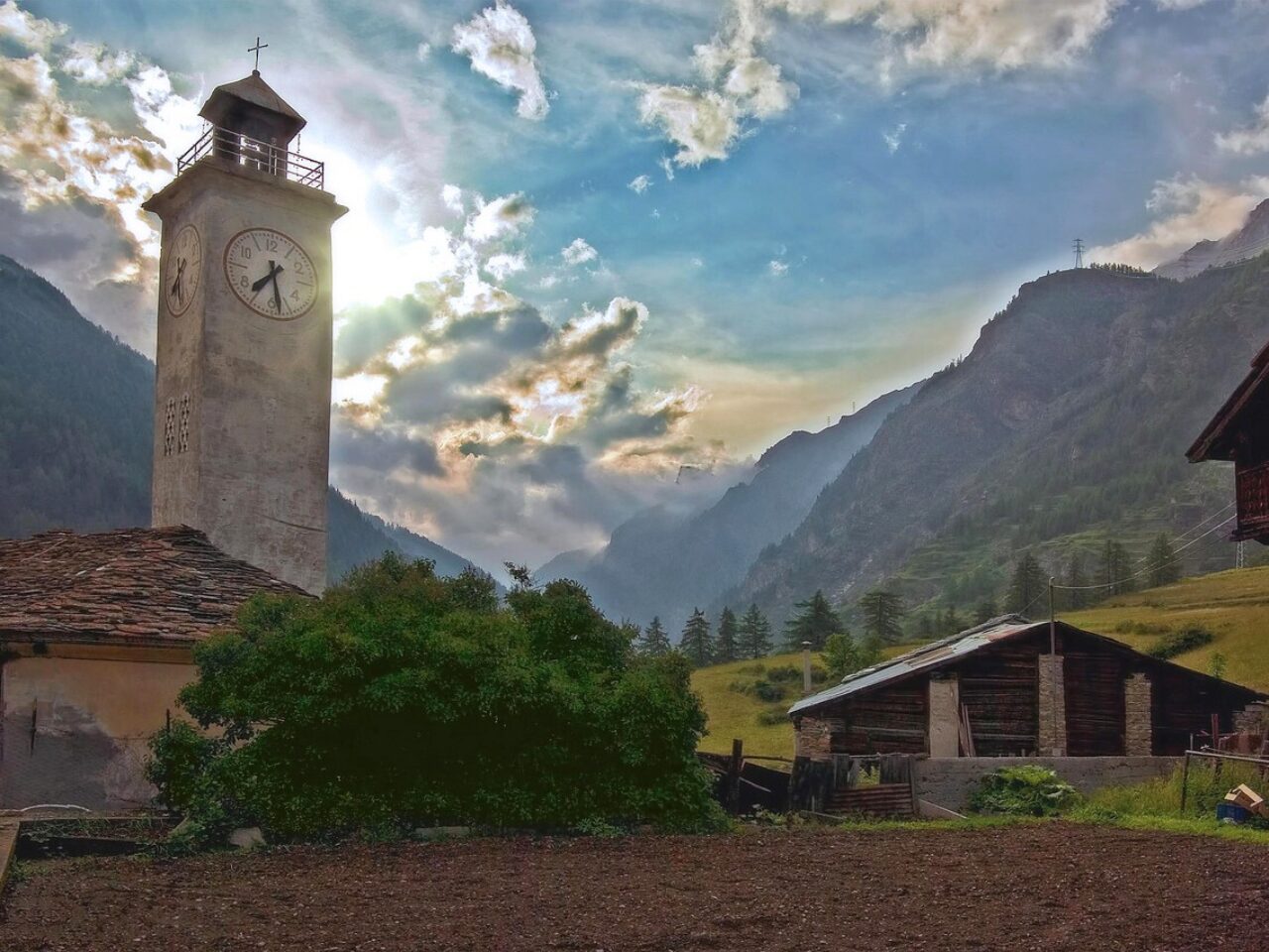 Clock tower at a town in Aosta