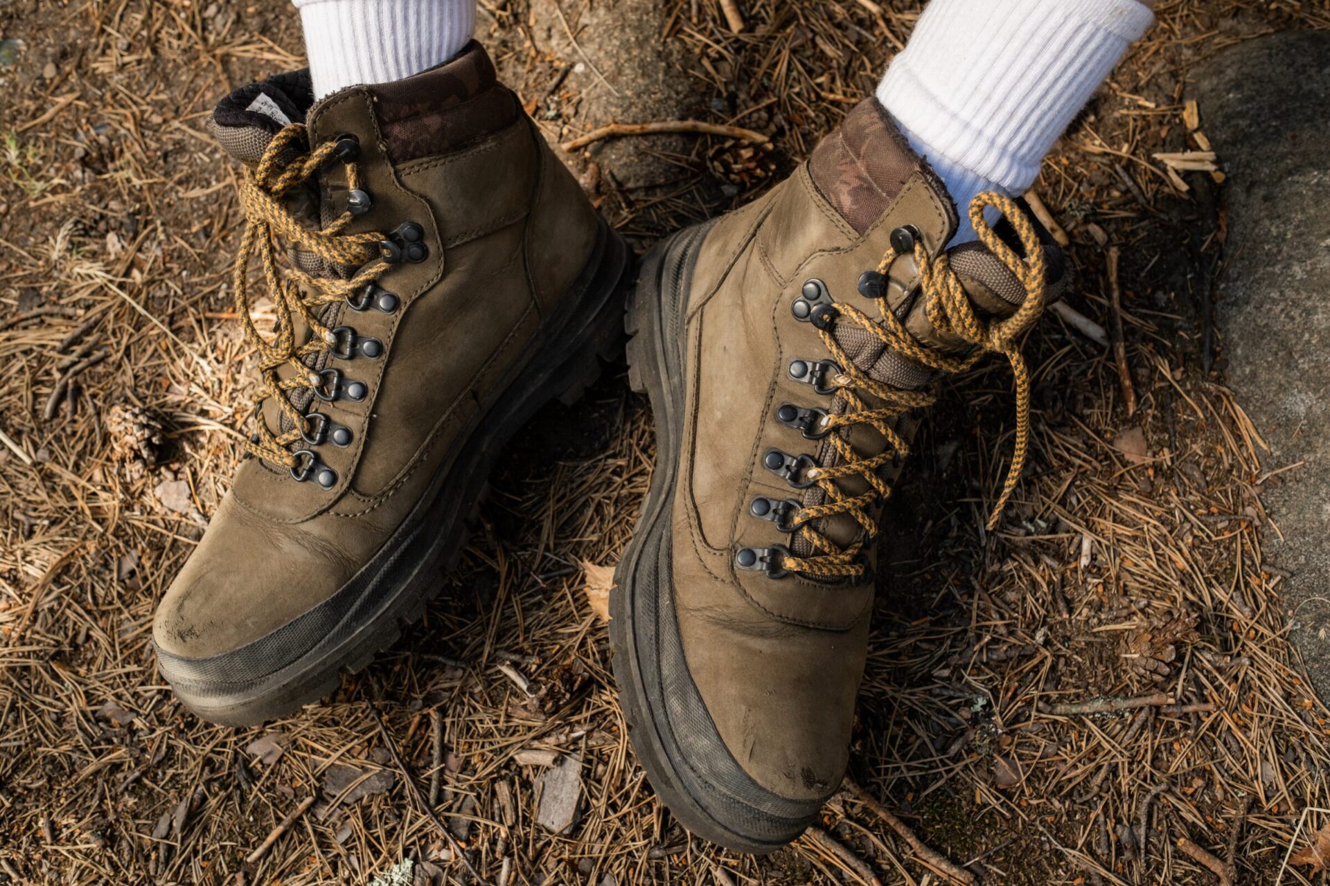 A hiker showing hiker boots