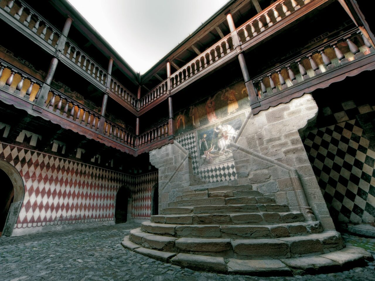 Stair at a courtyard in Fénis Castle