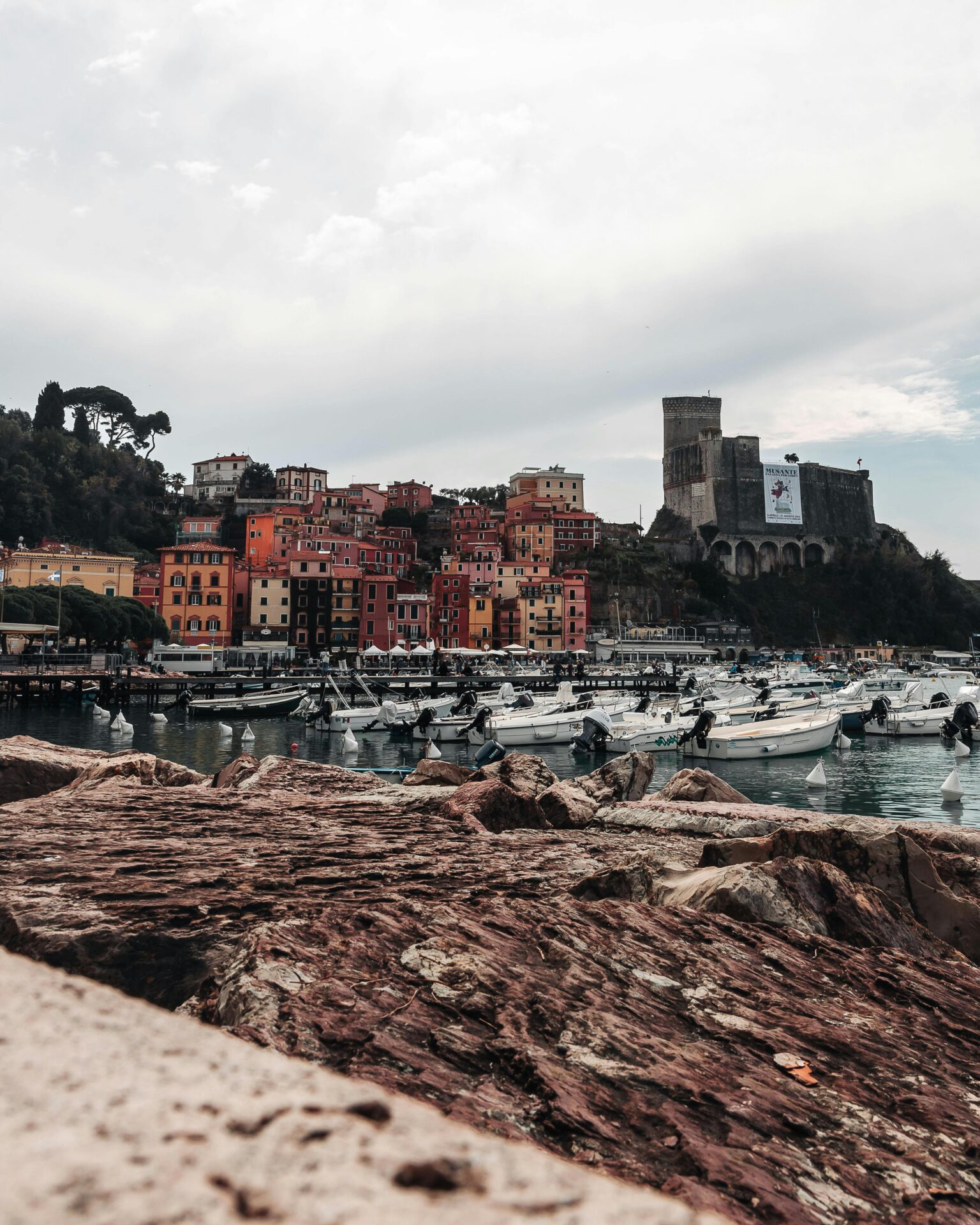 View of the charming town of Lerici in La Spezia, Italy