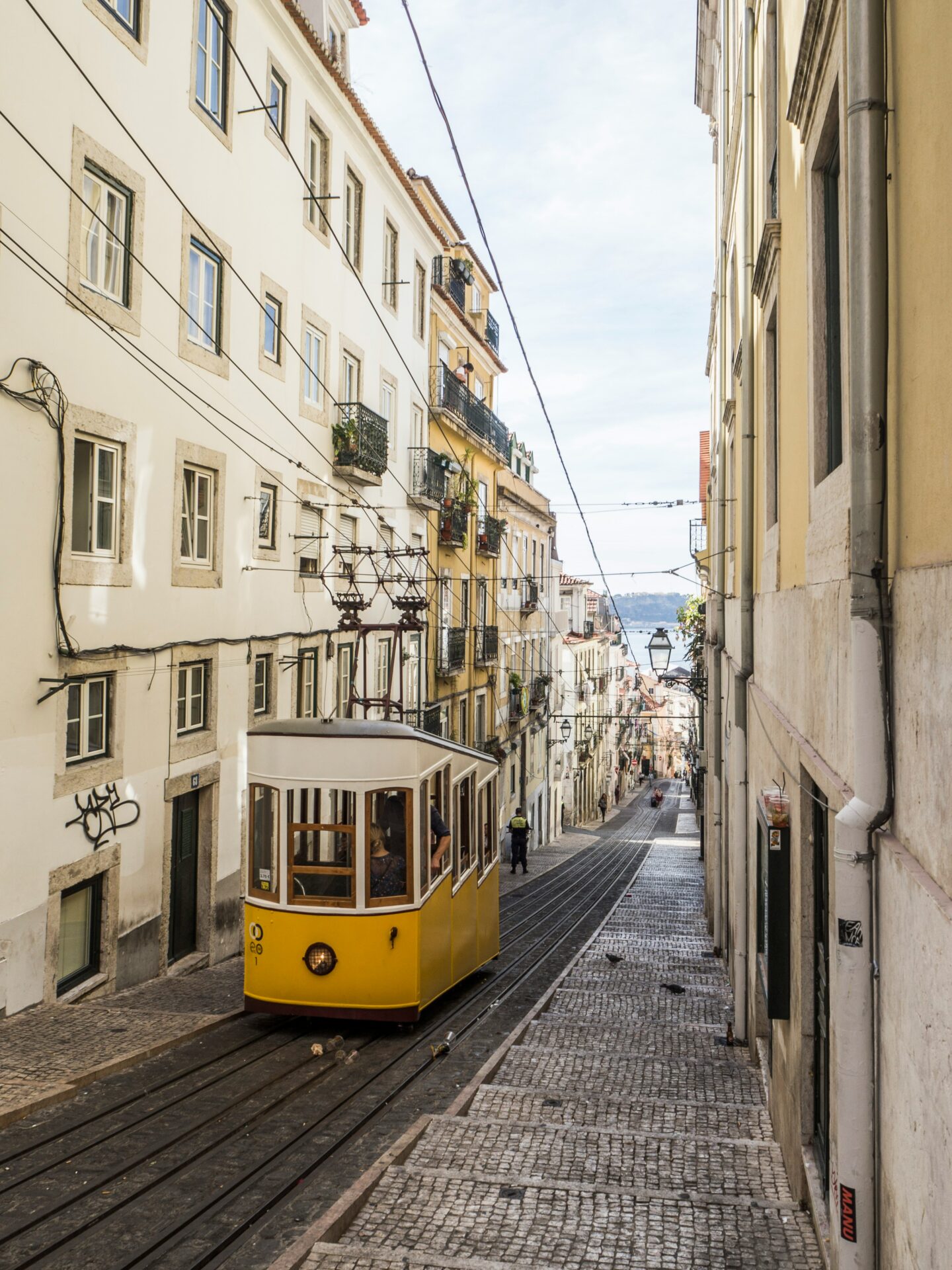 Yellow tram in Lisbon, Portugal