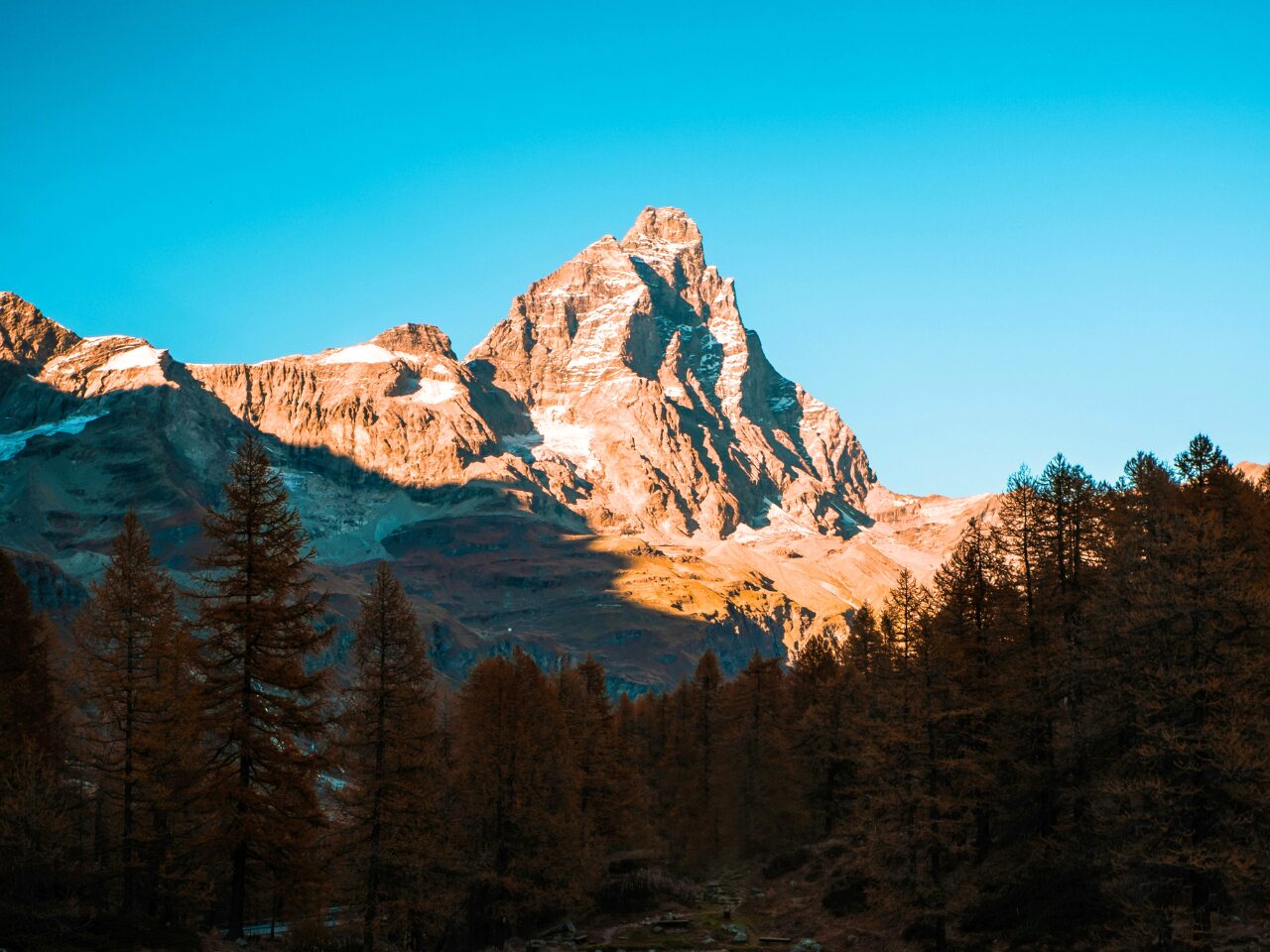 Cervino or Matterhorn snow-capped peak