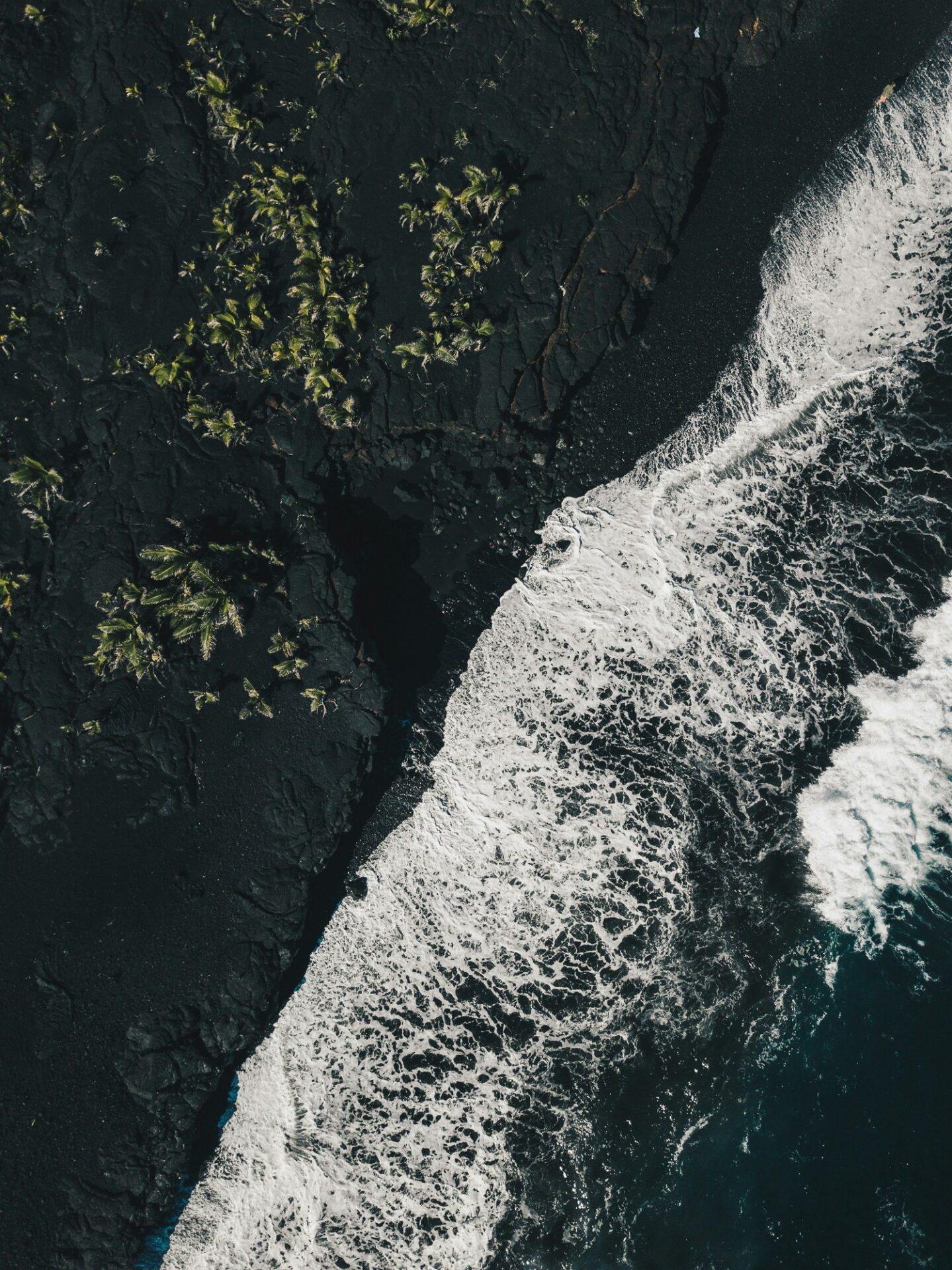 View above of Punalu'u Black Sand Beach, Hawaii