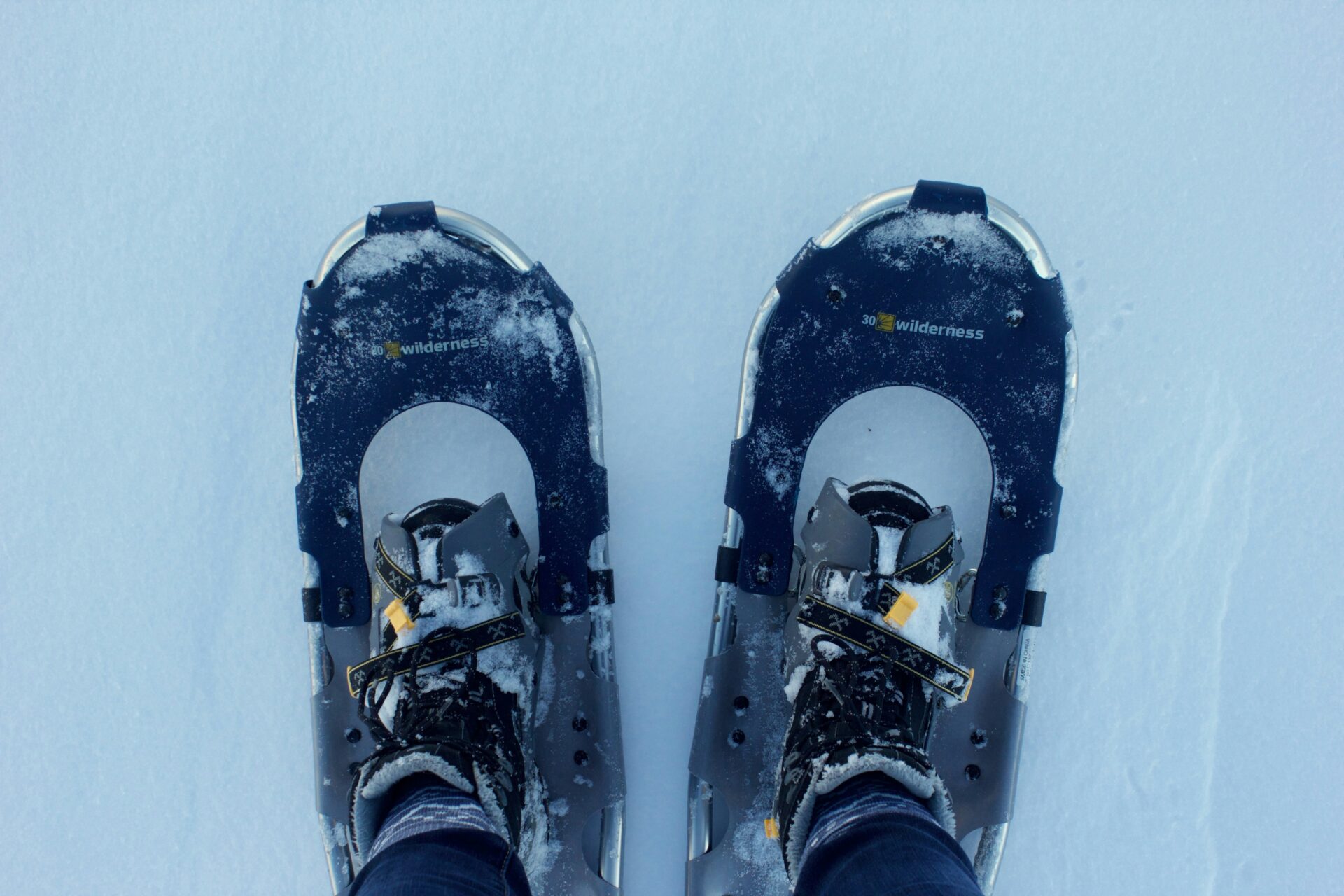 Snowshoeing shoes. Outdoor activity in winter.