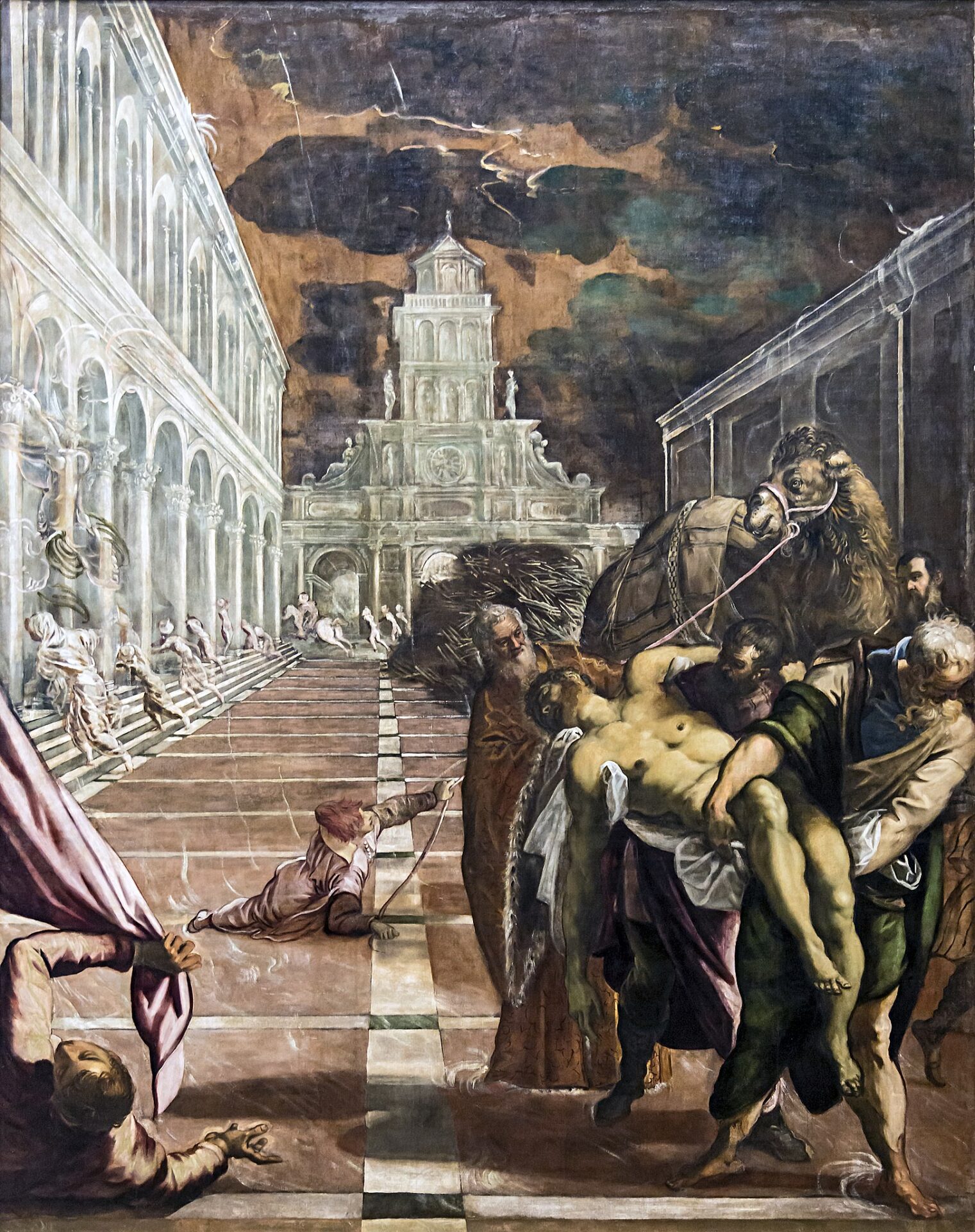 Painting by Jacopo Tintoretto depicting how Venetian merchants smuggled St. Mark's body to Venice