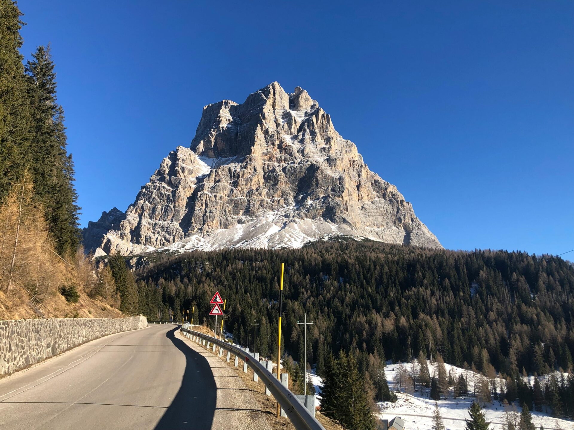 Stunning Dolomites Mountain Landscape. Road highway in Italy.