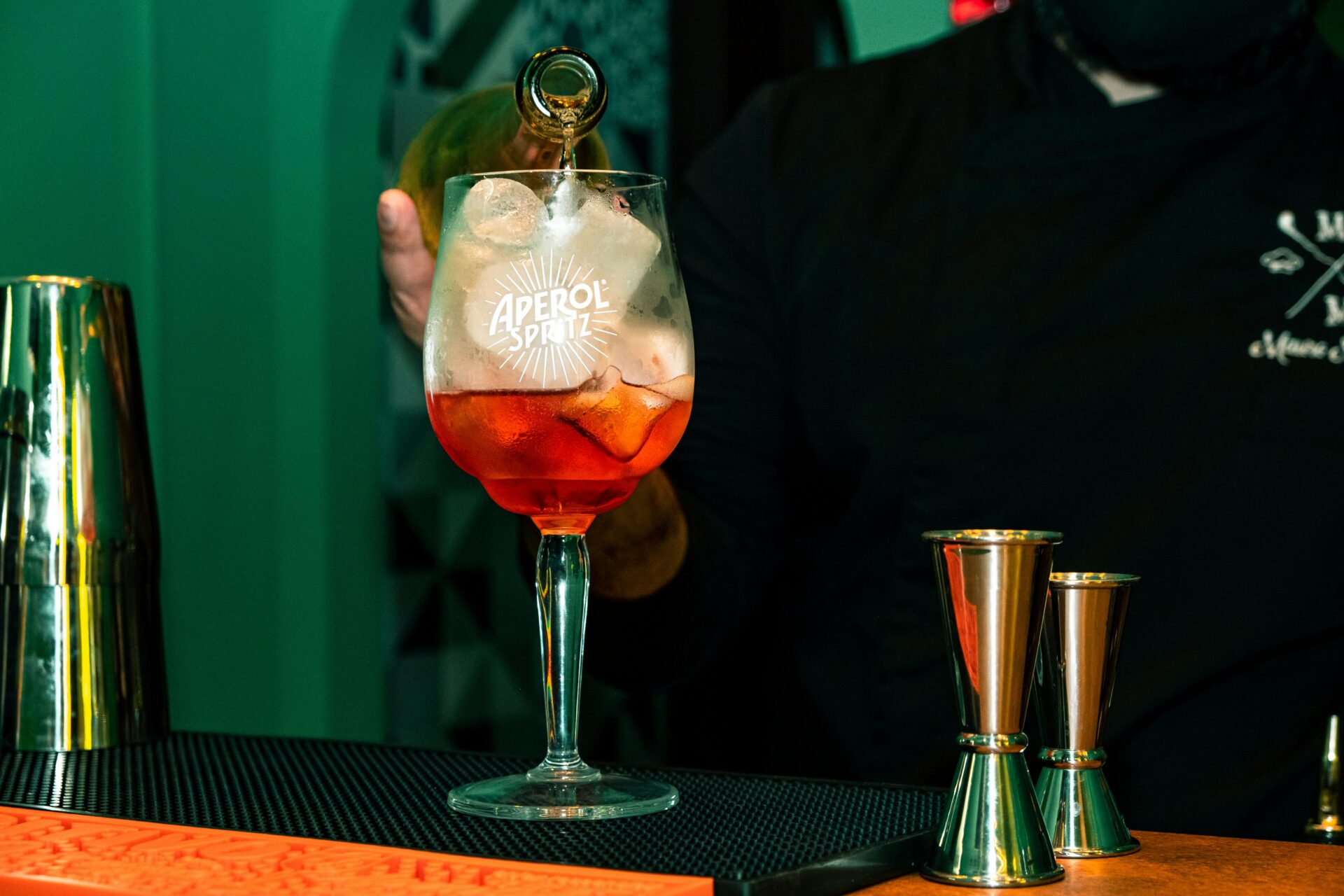 A glass of Aperol spritz - Italian wine-based cocktail