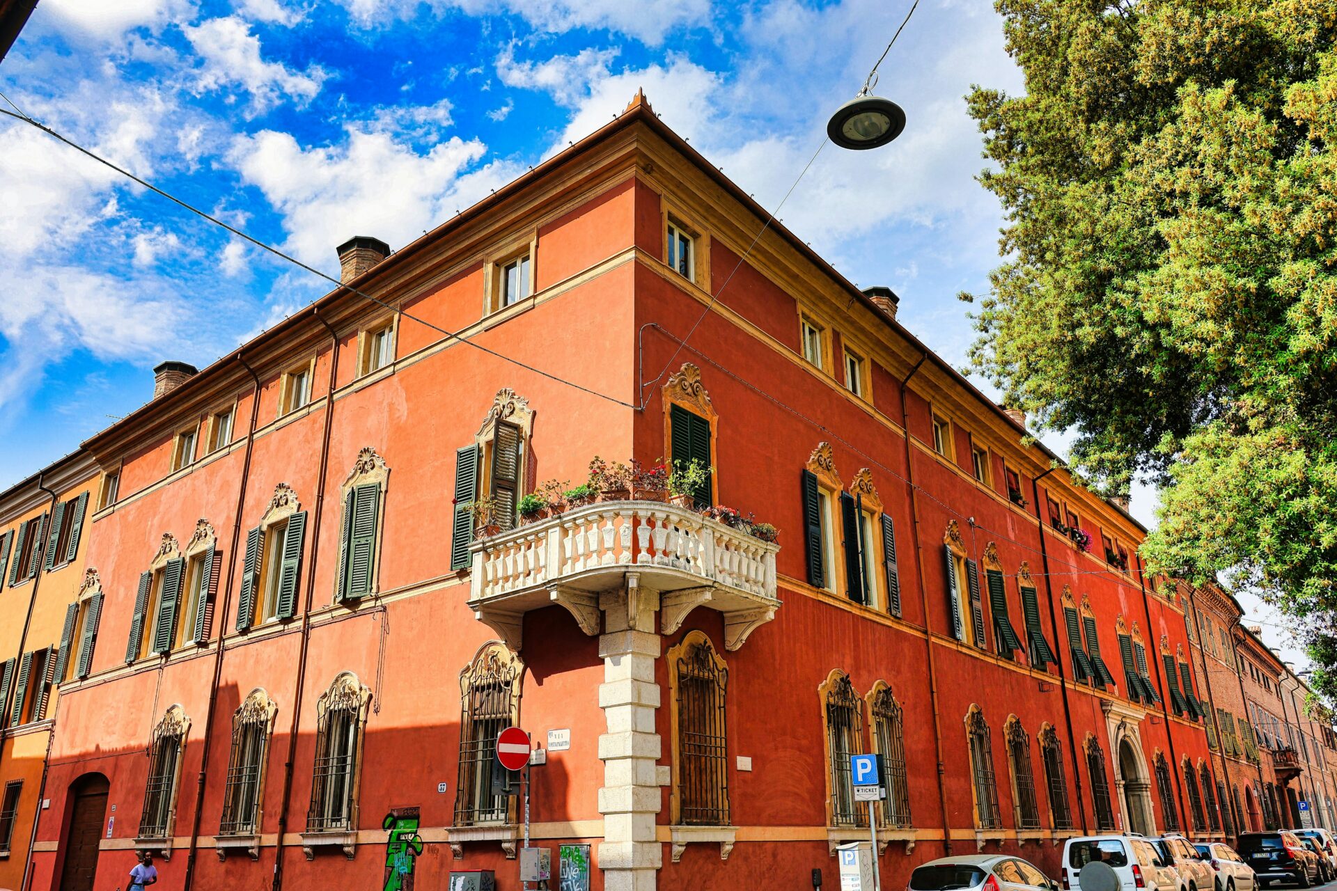 A red apartment building in Ferrara
