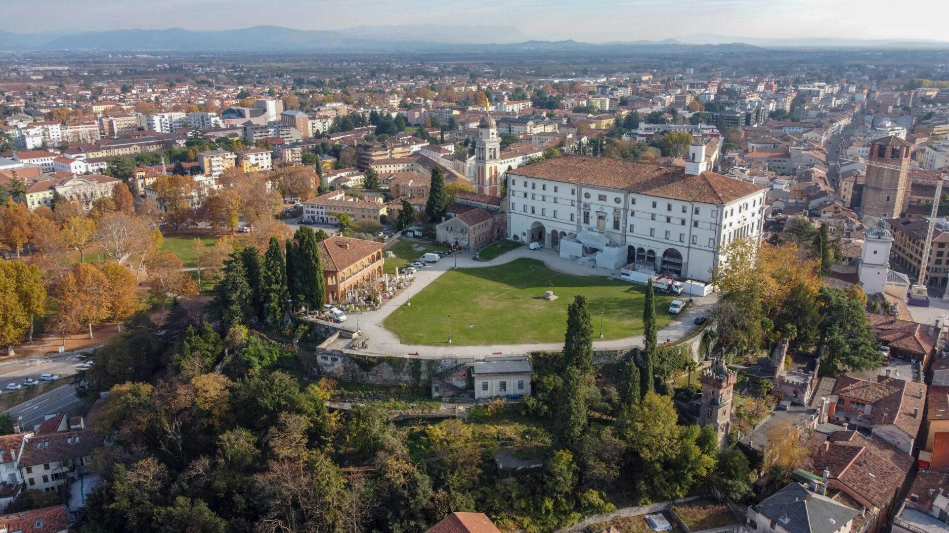 Aerial view of Udine Castle, Province of Udine, Italy.