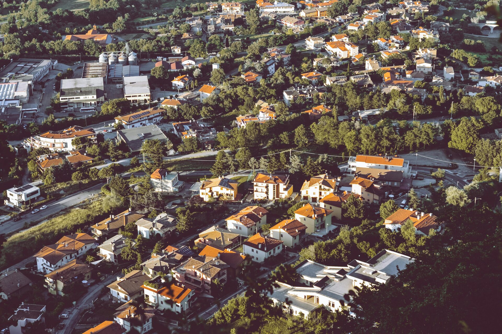 Aerial view of a village in San Marino