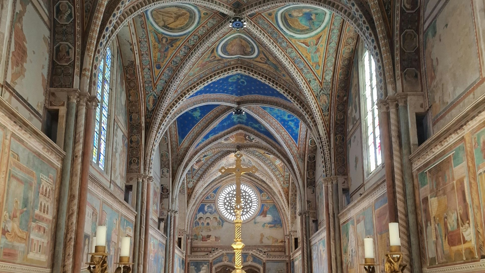 Interior with Intricate Gothic Archways of Basilica of St. Francis in Assisi