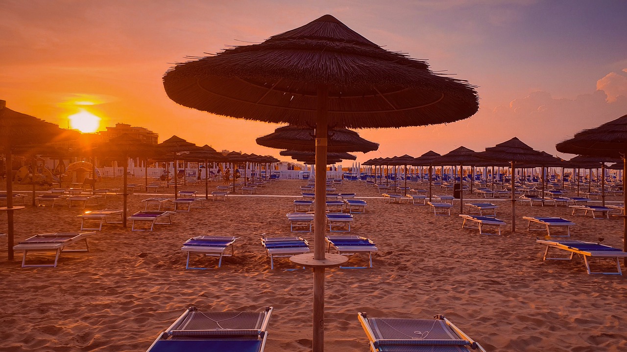 Beach shoreline in Rimini Italy - sunset at a beach (b)