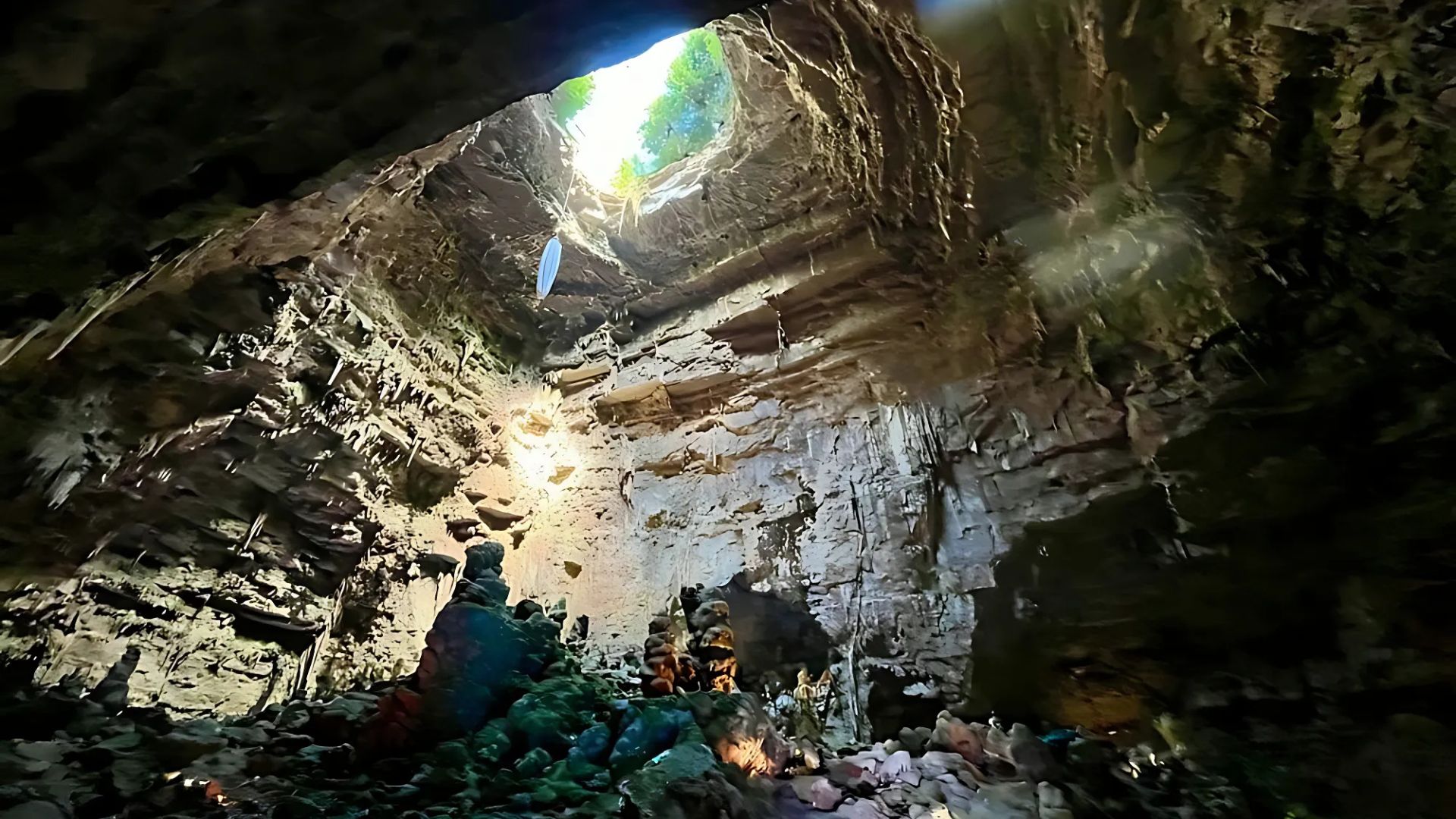 Image shows Castellana Caves, Grotte di Castellana, Puglia, Italy showcasing its impressive geological formations.