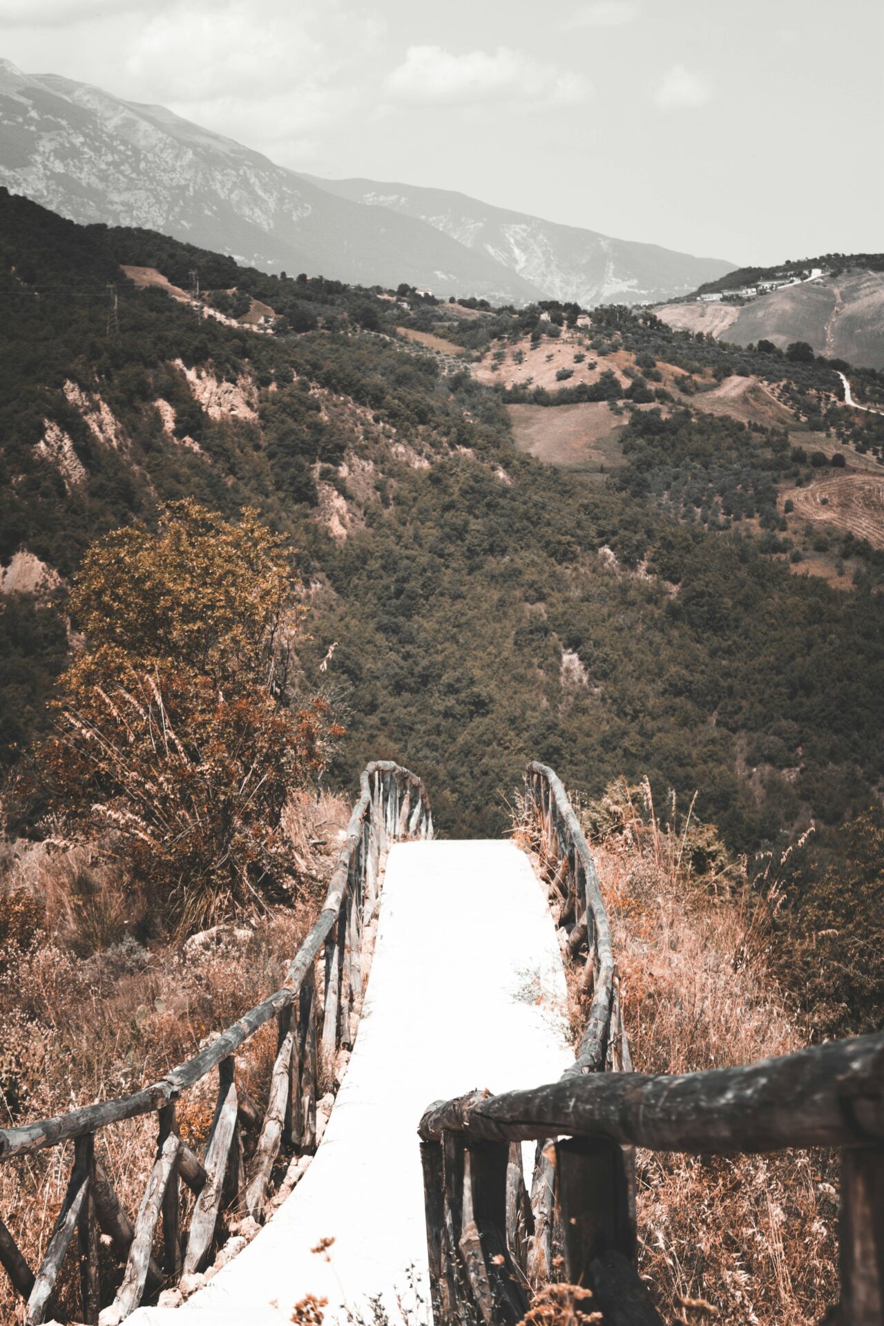 Steep stone staircase leading up to Roccascalegna Castle in Italy