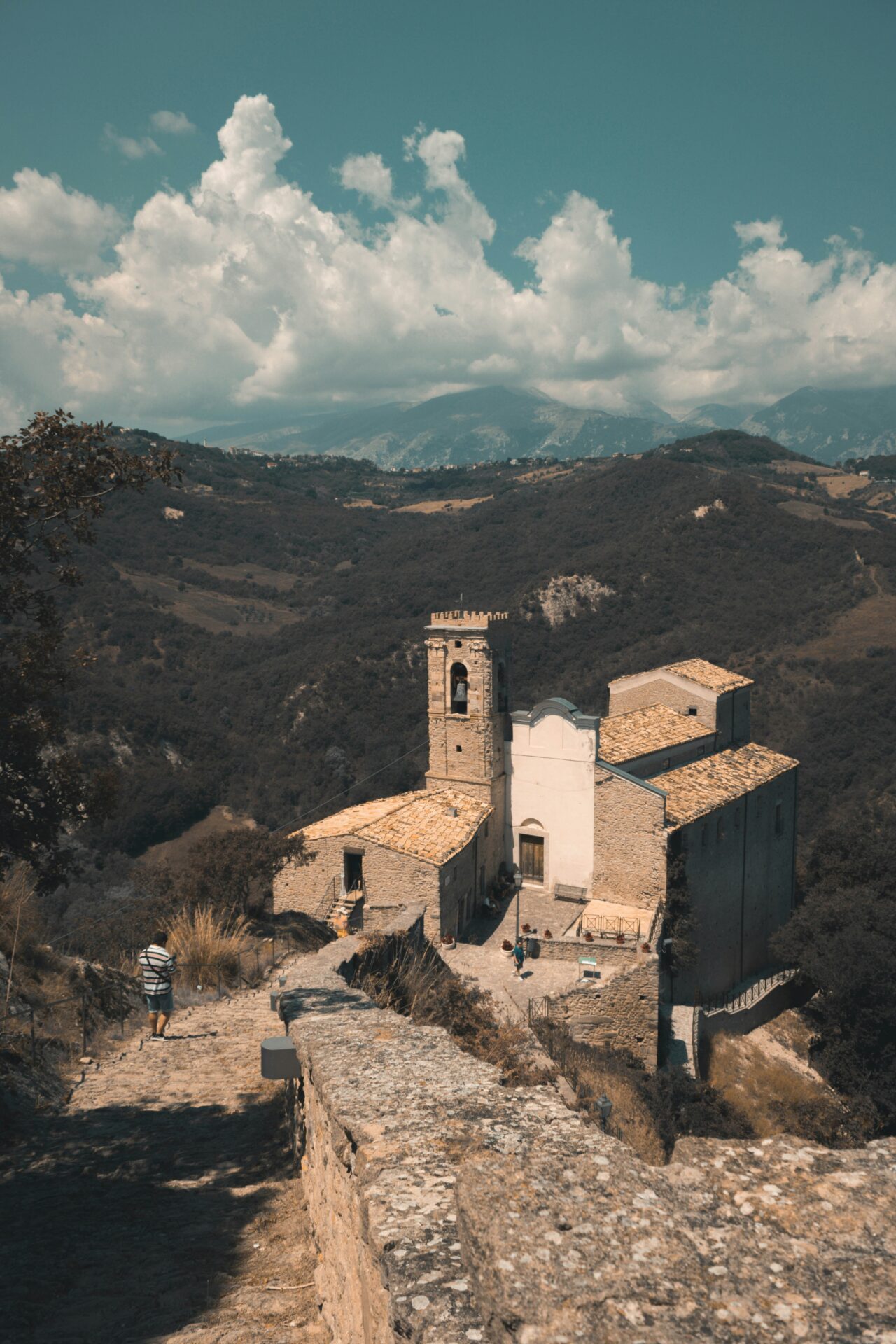 Roccascalegna Castle perched on a rugged cliff in Abruzzo, Italy