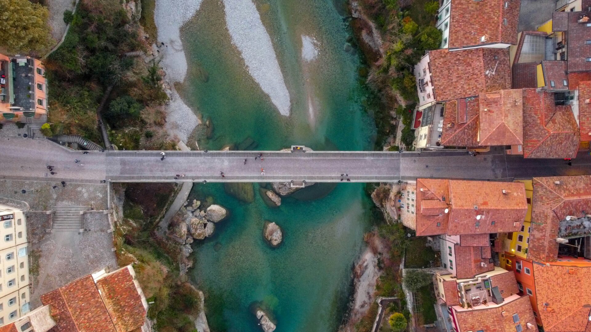 Aerial view of Devil's Bridge, Cividale del Friuli, Italy.