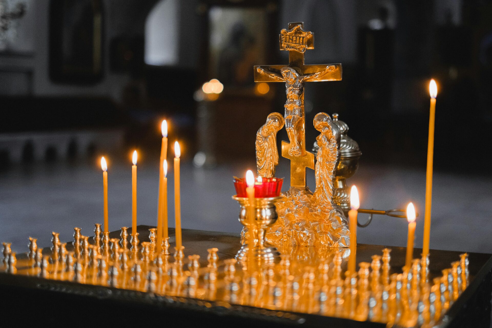 Close Up of Religious Candles in Church