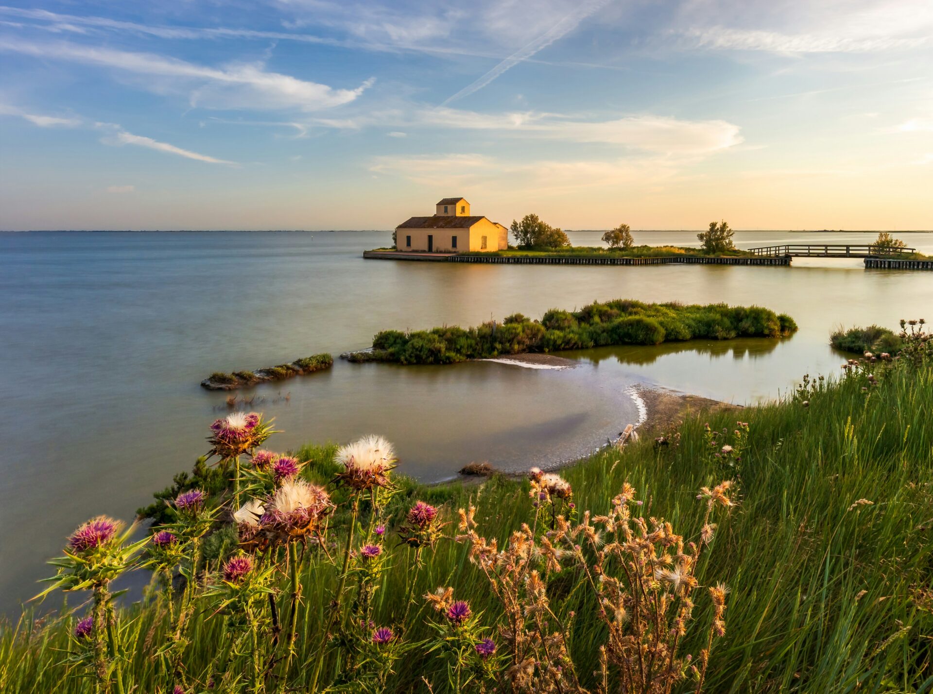 Beautiful scenery of a lagoon in Comacchio Italy.