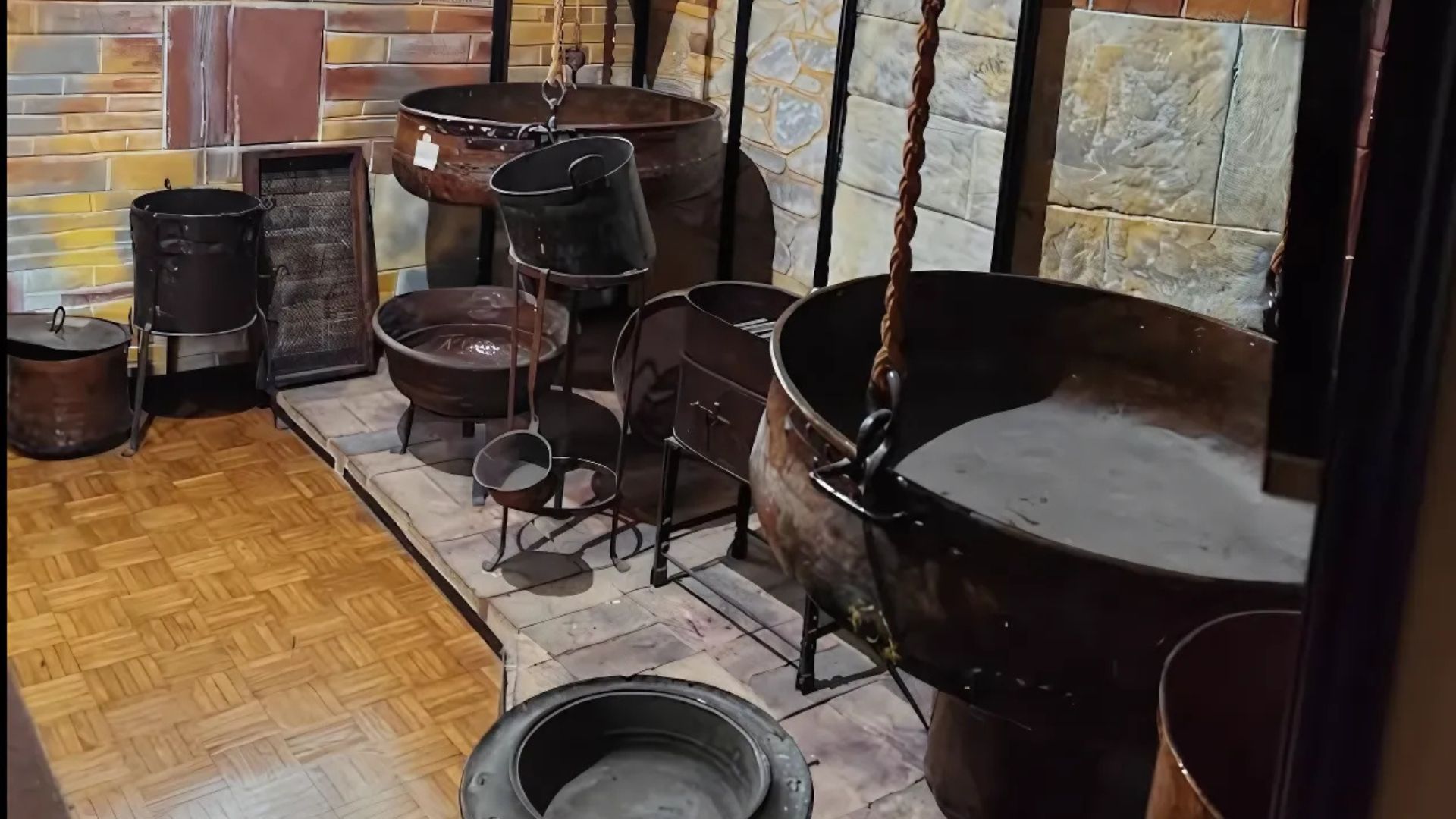 Image shows traditional Equipment for Sulmona's Confetti making in Confetti Pelino