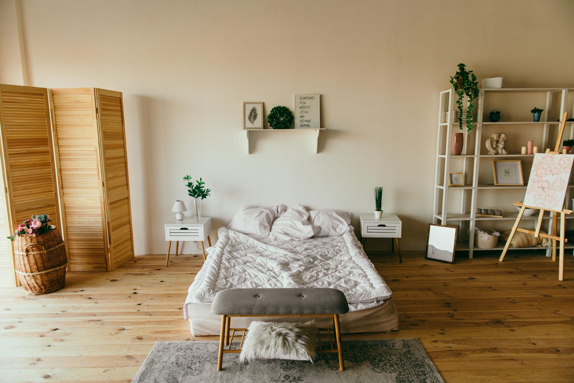 Cozy bedroom minimalistic interior