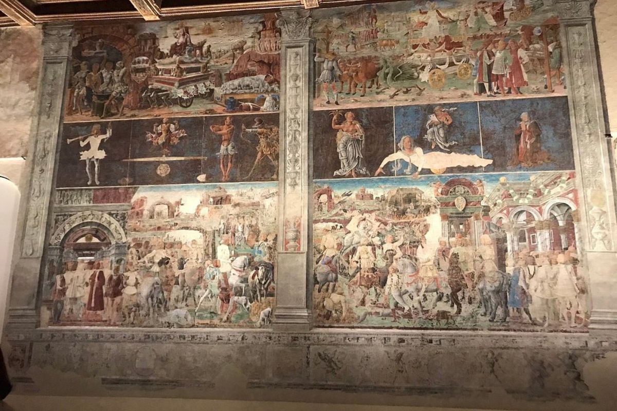 Hall of the Months (Salone dei Mesi) in the Palazzo Schifanoia, located in Ferrara, Italy showing extensive fresco cycle