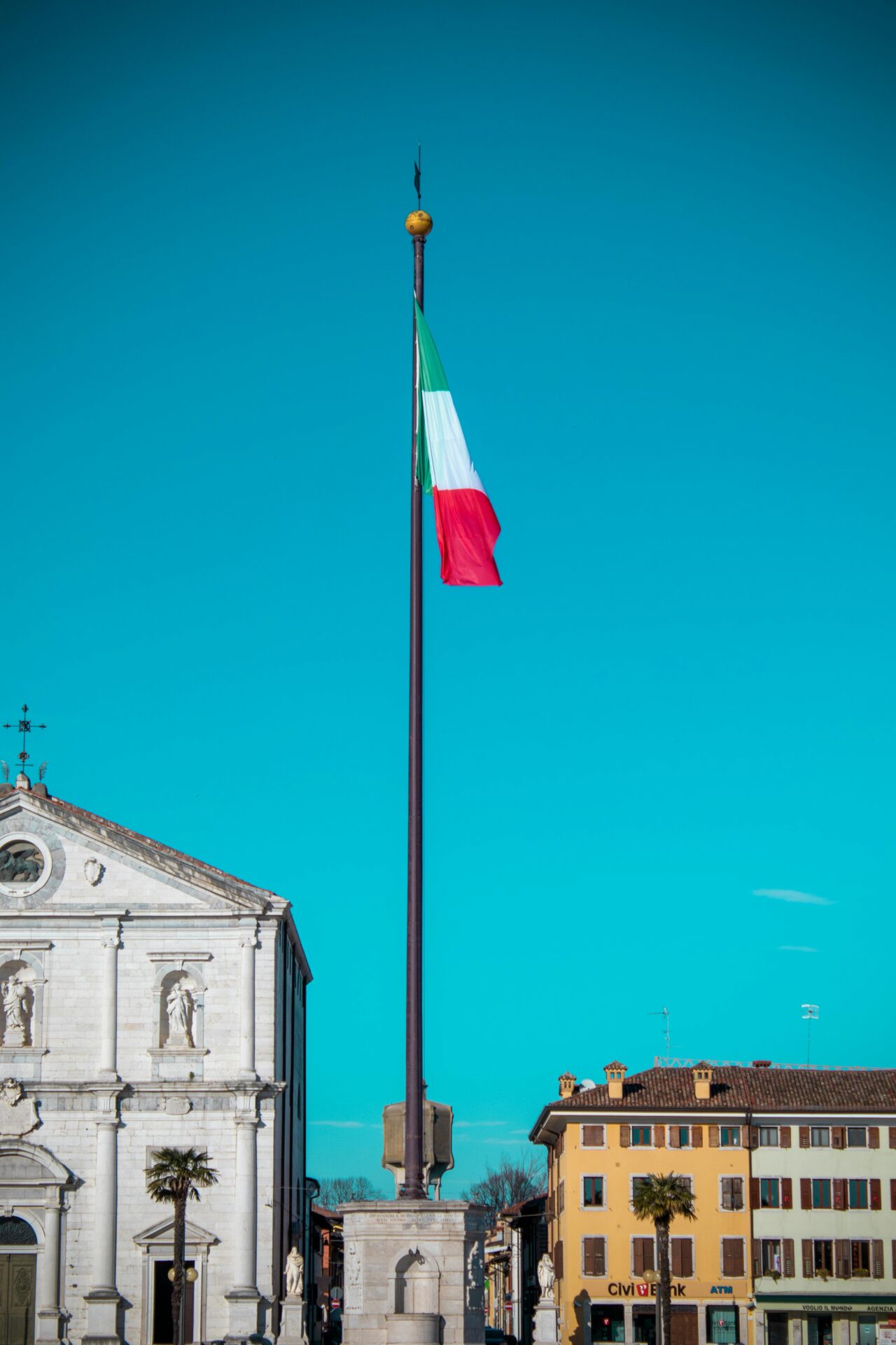 Italian Flag at Central Piazza in Palmanova, Italy.