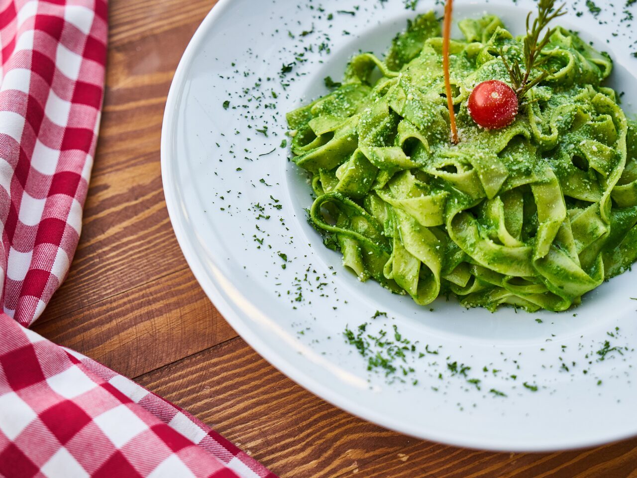 Italian pasta with pesto sauce