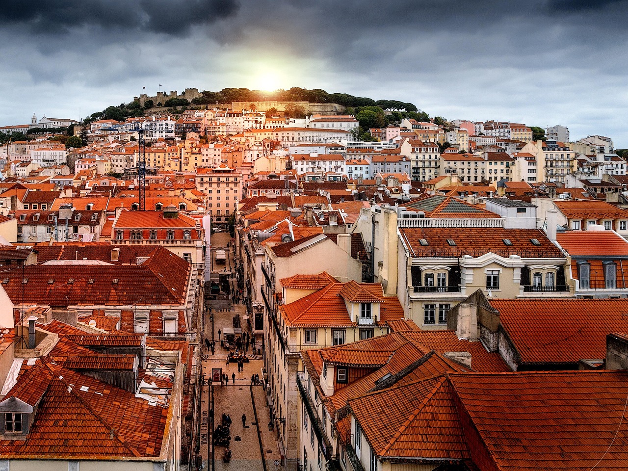 Aerial view of houses in Lisbon, Potugal