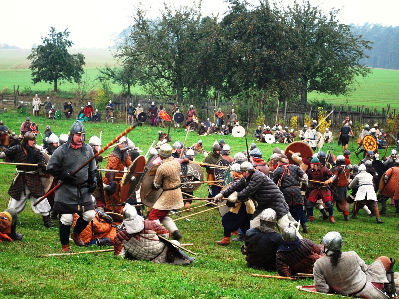 Medieval battle - people reenacting battle - medieval costumes