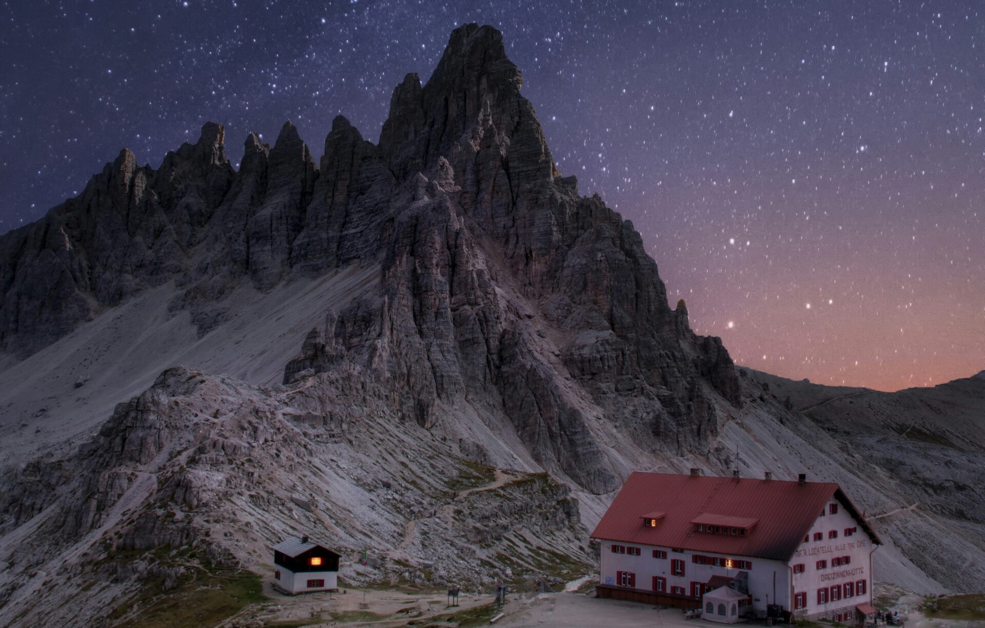 Milkyway or starry night sky photography in Tre Cime di Lavaredo, Italy