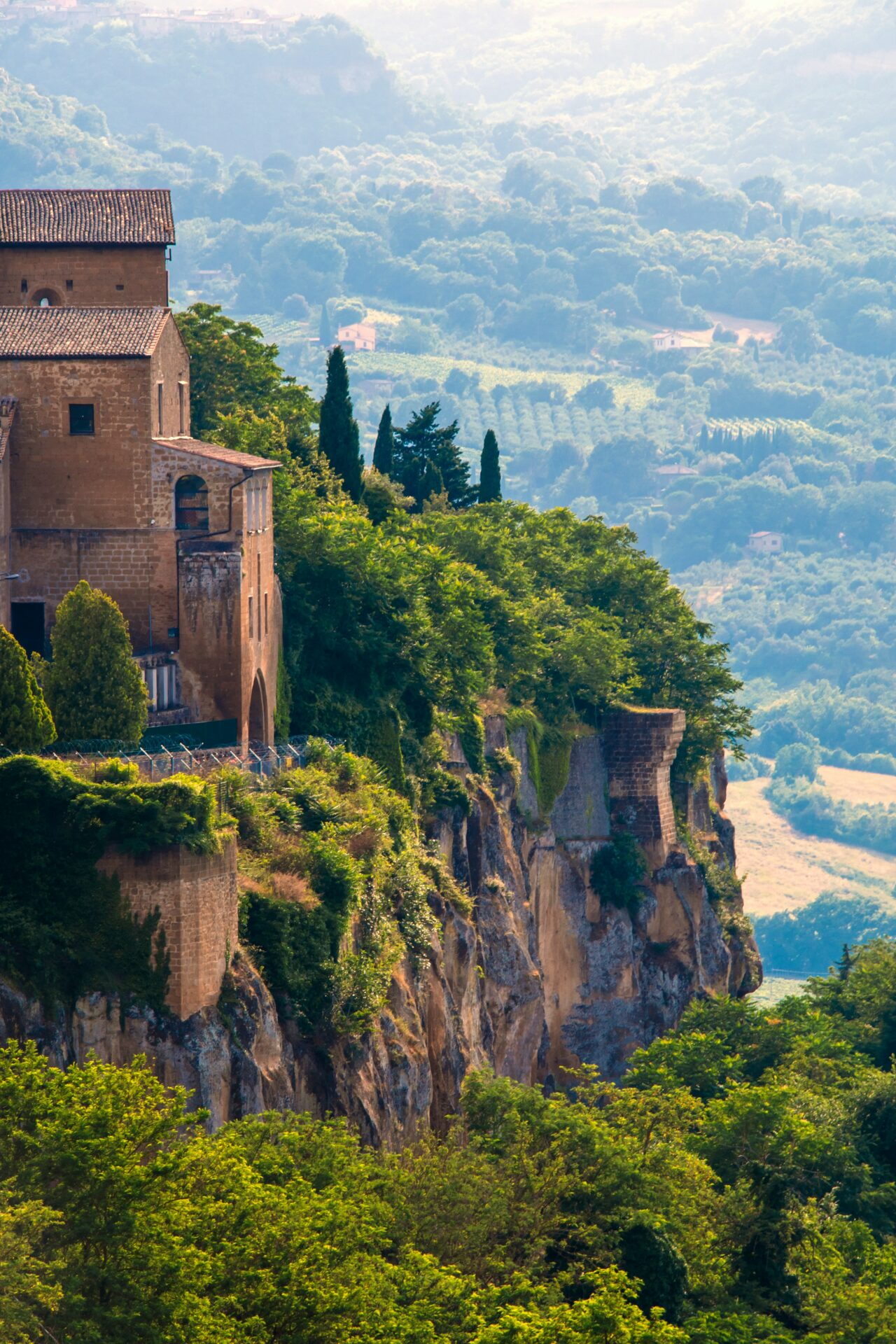 Dramatic view of Orvieto perched atop volcanic tuff cliffs in Umbria, Italy
