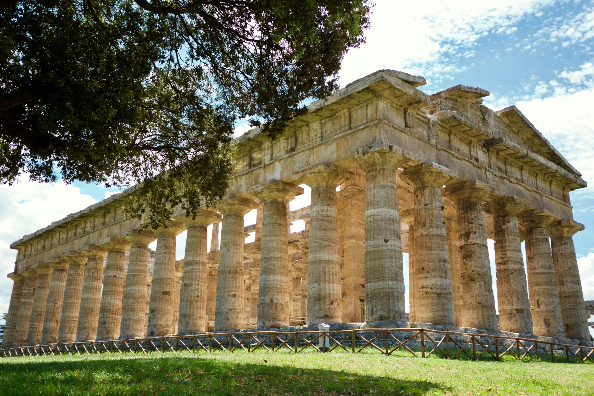 Archaeological ruins of a classical temple at the Paestum UNESCO World Heritage Site