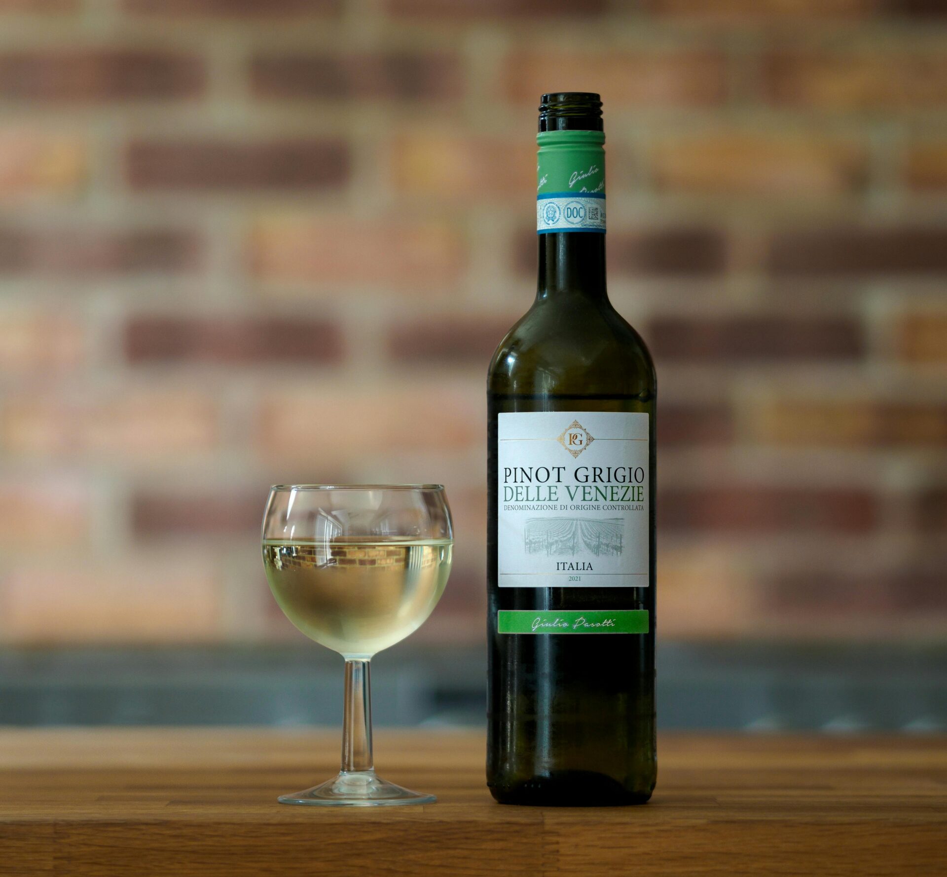 Bottle and Glass of Pinot Grigio Wine