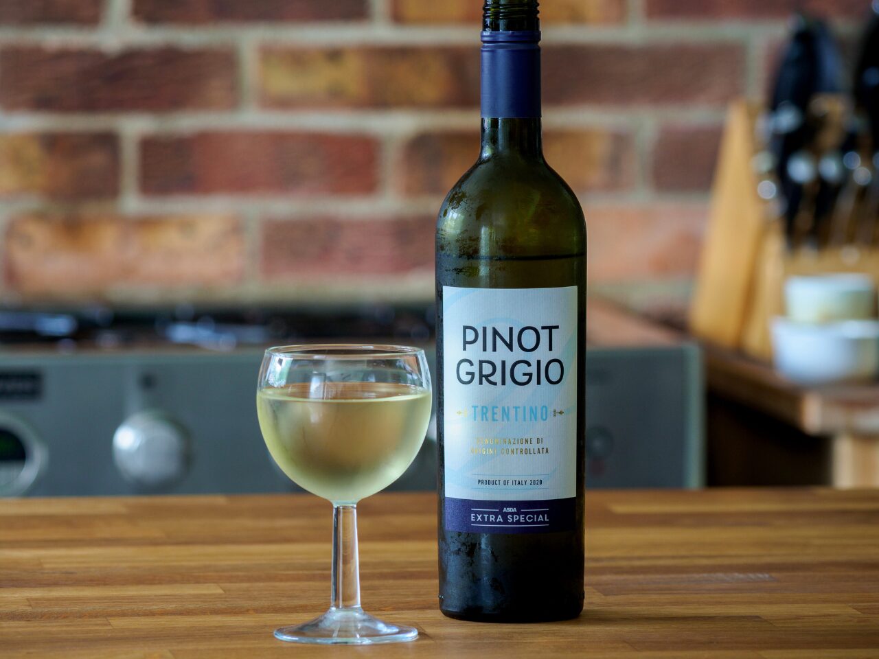Pinot Grigio wine bottle and a glass of white wine
