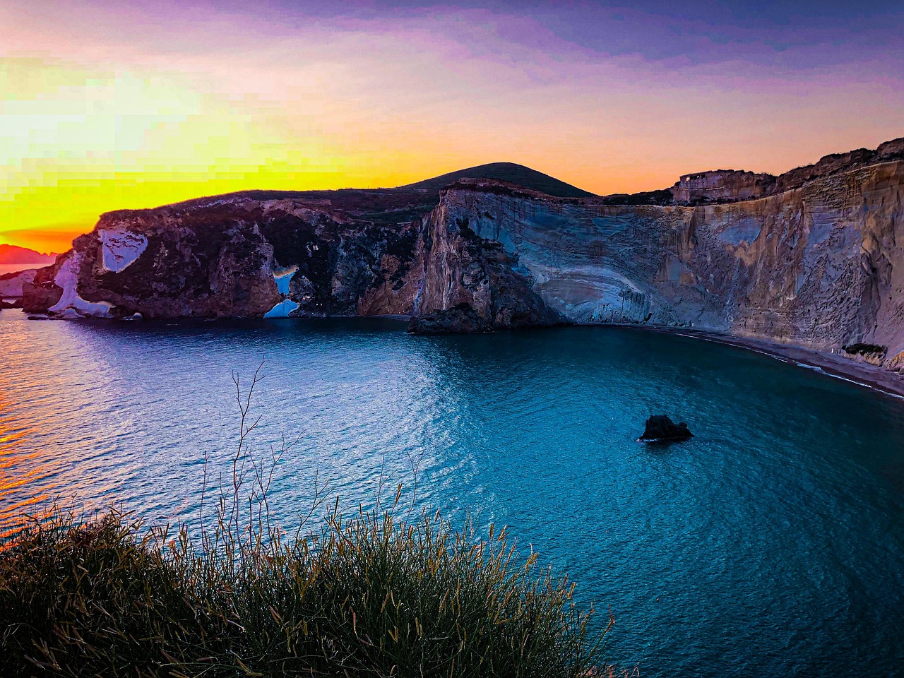 Shoreline - sunset - cove - sea cliff