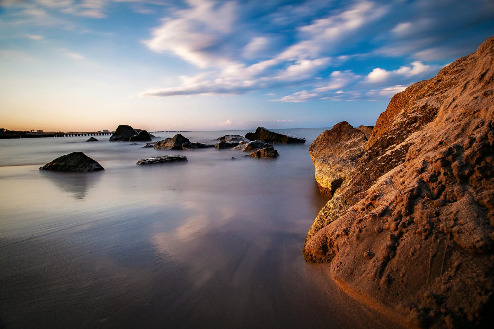 Scenic view of the Ravenna coastline with sandy beaches, calm Adriatic Sea waves