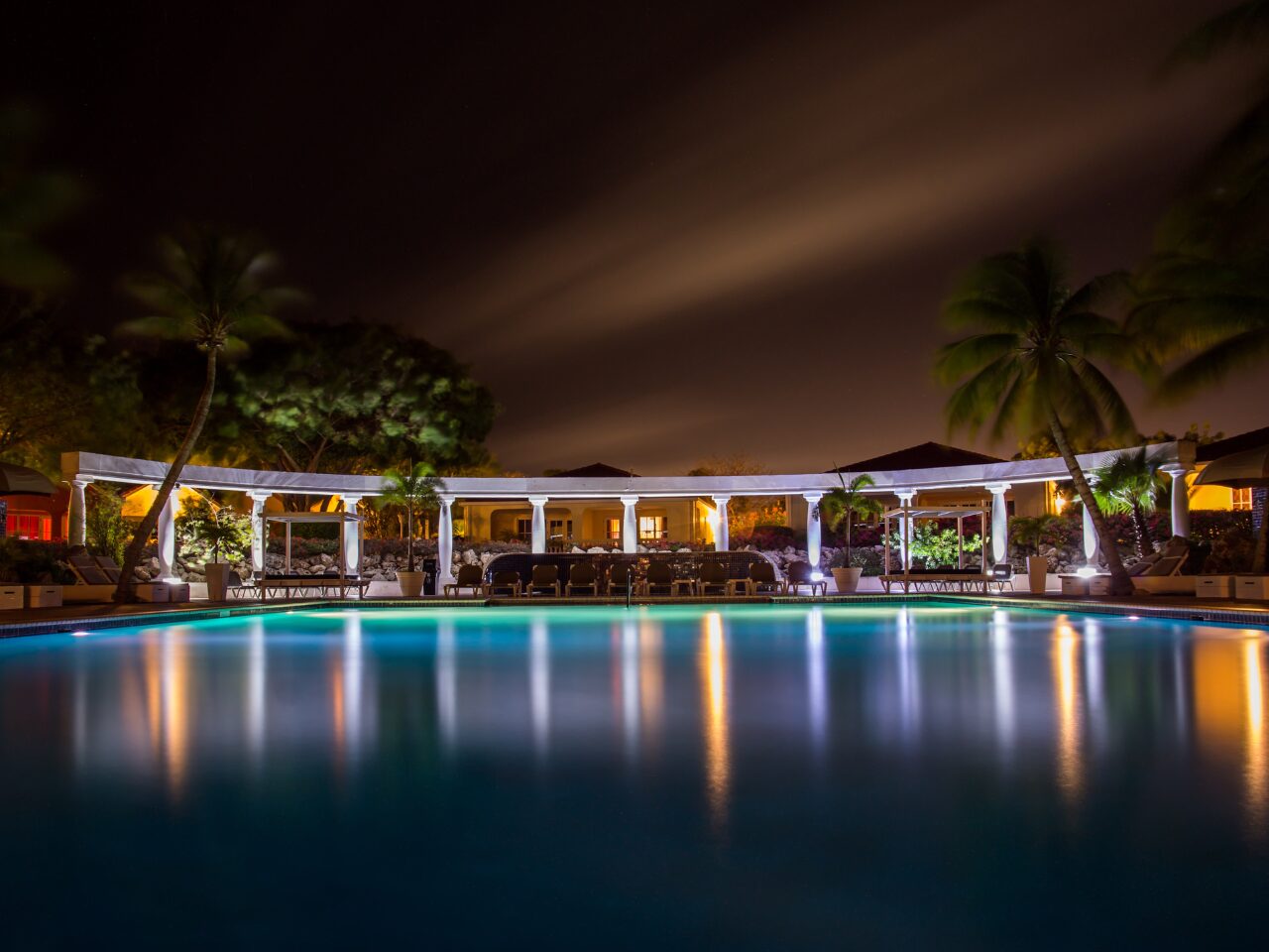 Resort pool at night