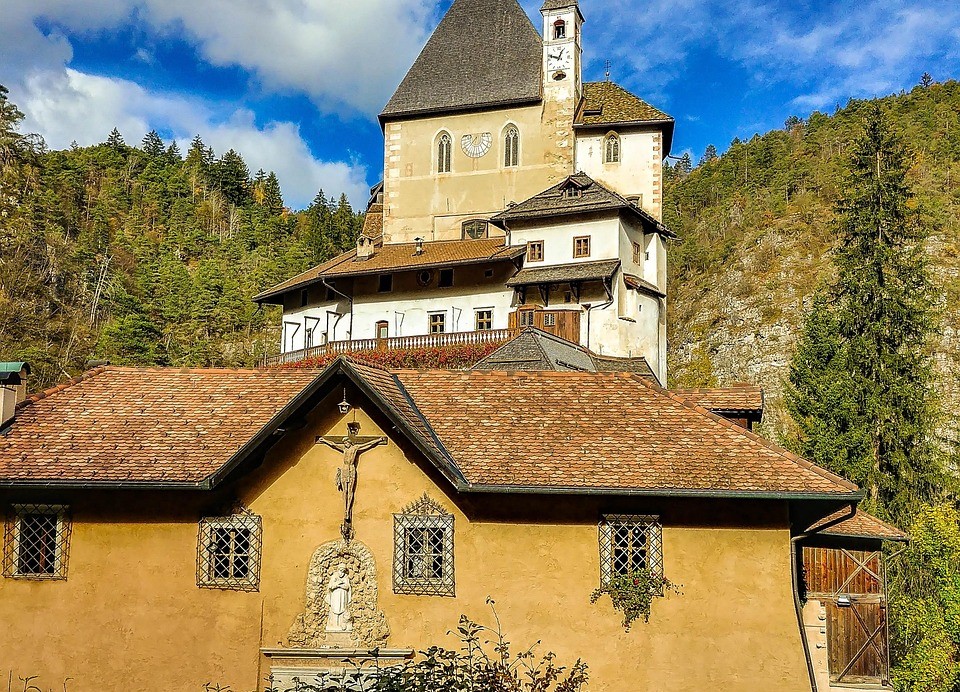 Santuario di San Romedio - church or monastery in Val di Non Italy.