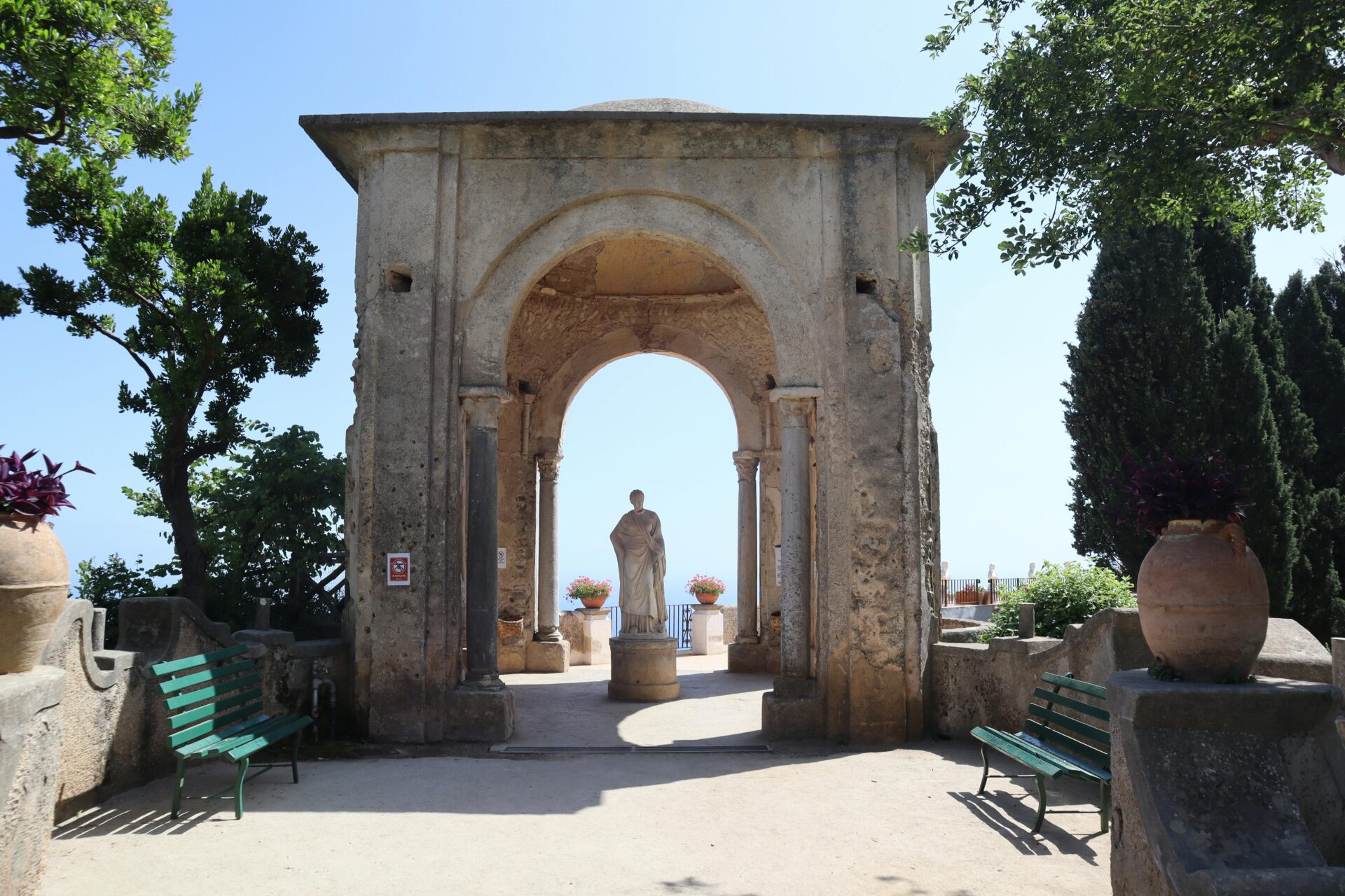 Sculpture and Building in Garden of Villa Cimbrone Hotel in Italy

