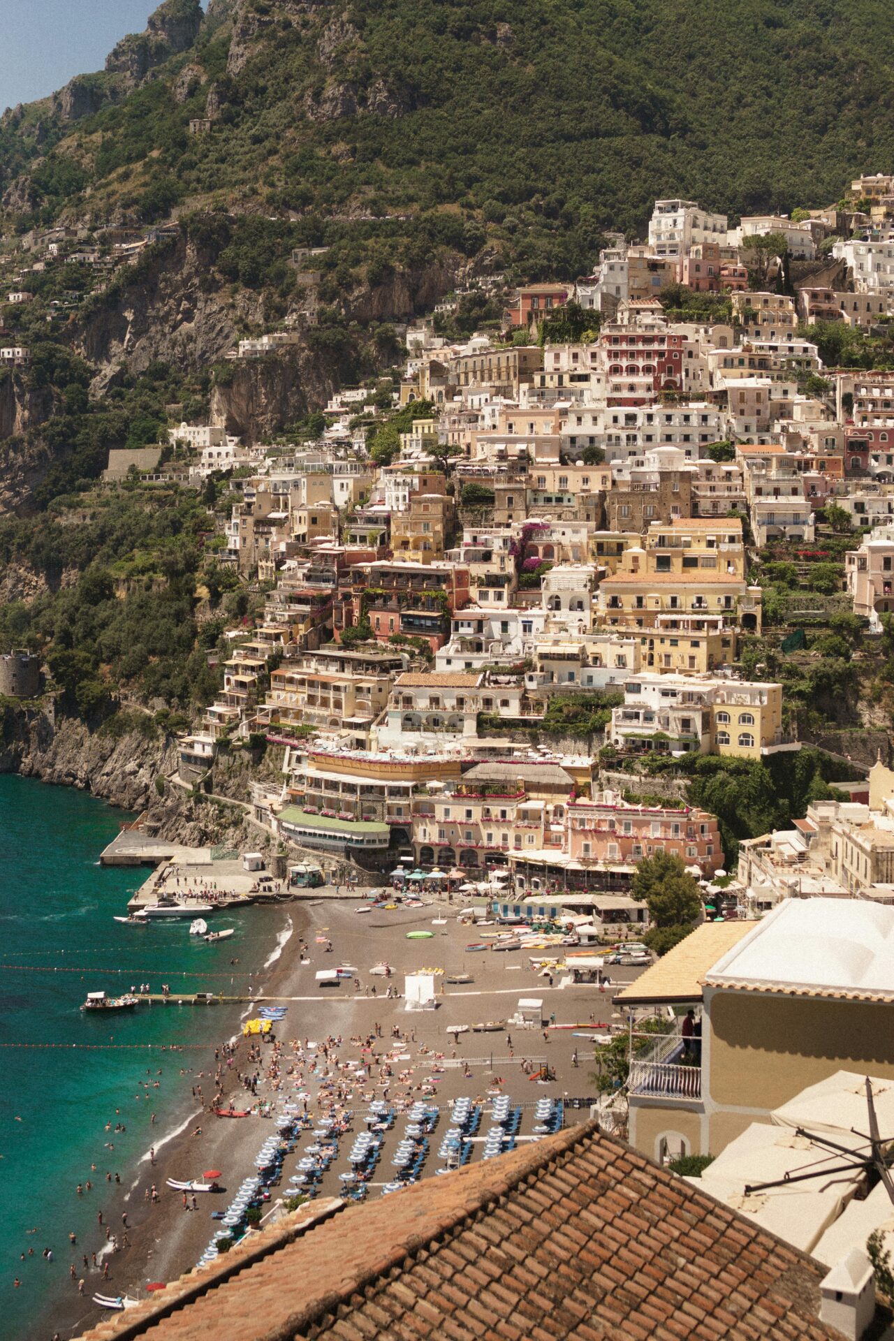 The Path of the Gods trail on the Amalfi Coast, with panoramic views of the sea and coastal cliffs.