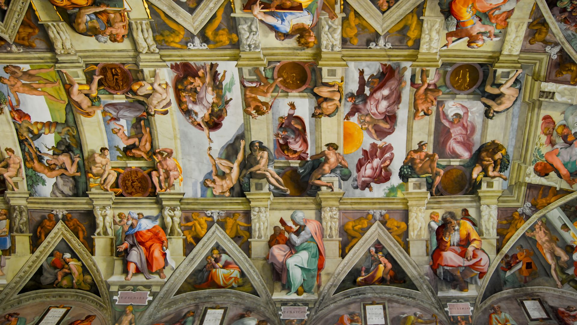 The image shows a section of the Sistine Chapel ceiling, specifically featuring the Persian Sibyl, also known as the Delphic Sibyl, painted by Michelangelo around 1511.
