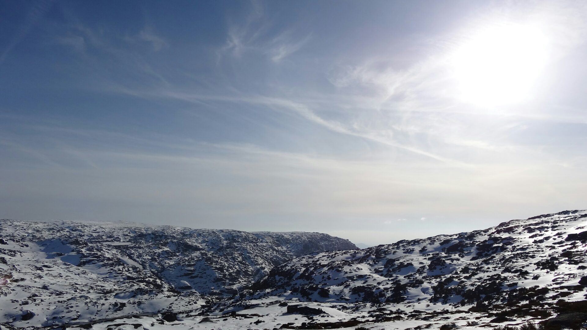 Snowy and sunny landscape at Serra da Estrela, Portugal