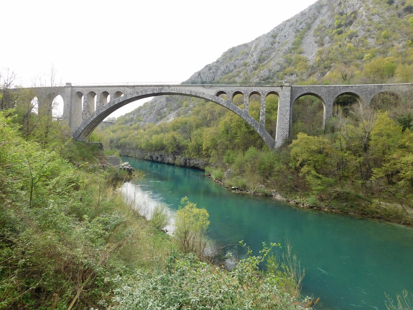 A view of the Solkan Bridge.