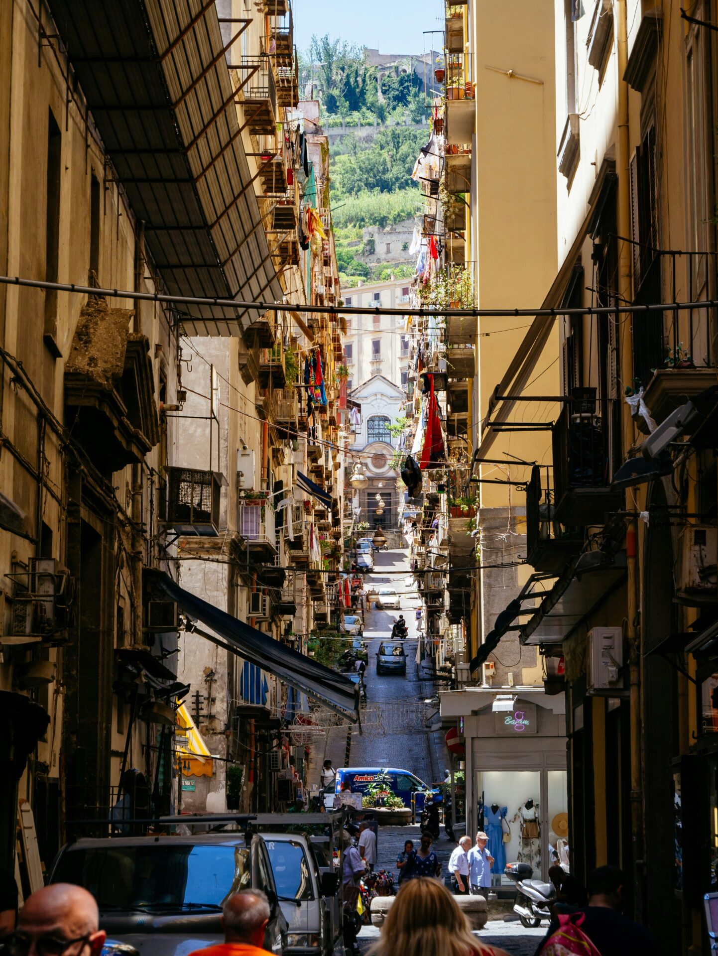 View down Spaccanapoli, the iconic straight street slicing through Naples