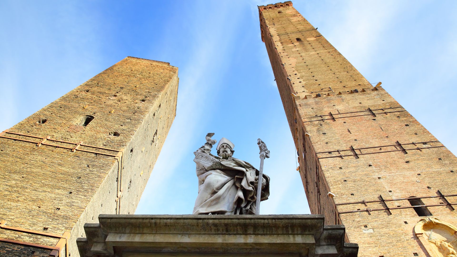 Close up image of The Asinelli Tower, Bologna, Italy. 