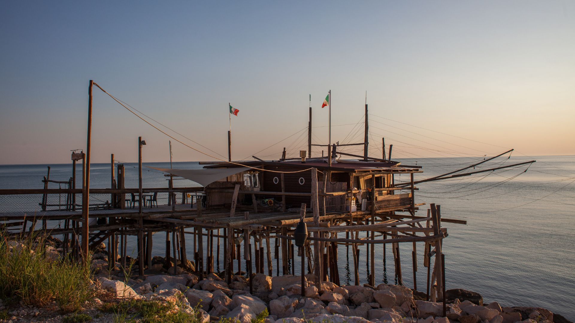 Image shows fishing platform in Trabocchi Coast in Abruzzo, Italy