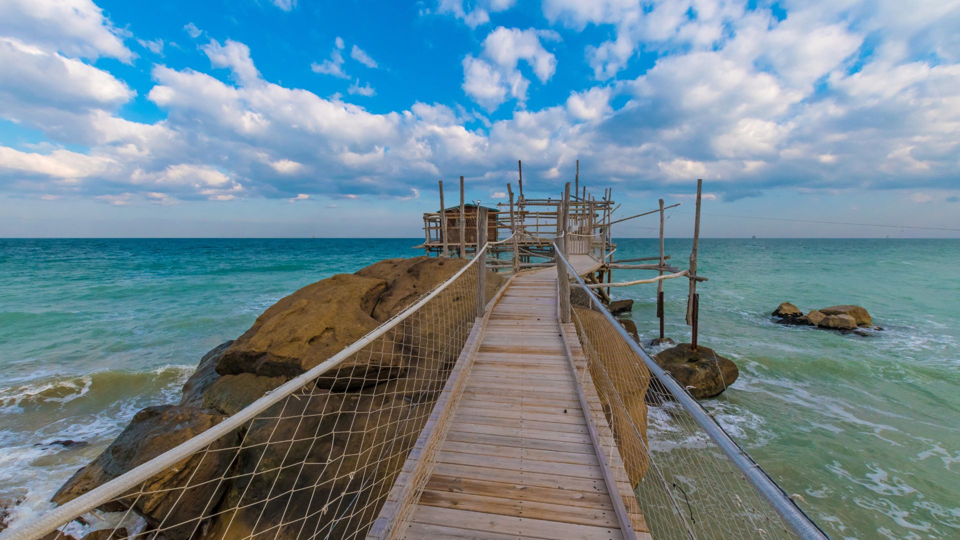 Image shows fishing platform in Trabocchi Coast in Abruzzo, Italy