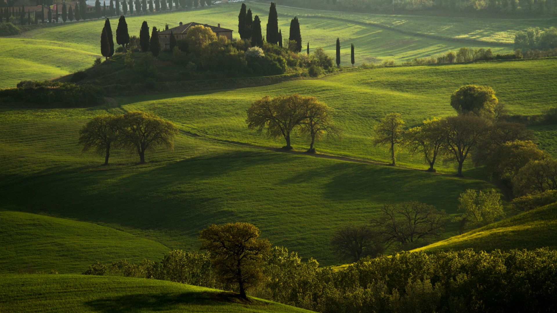 Image shows beautiful landscape featuring flat chalk plains and hills with fortified settlements of The Val d'Orcia