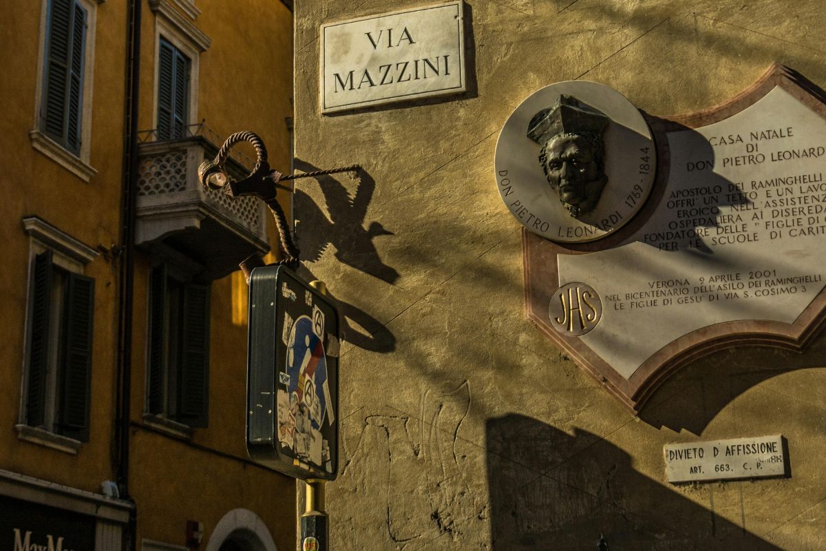 Image of the corner where the signage for The Via Mazzini can be seen 